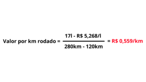 como calcular Valor gasto de combustivel por km rodado