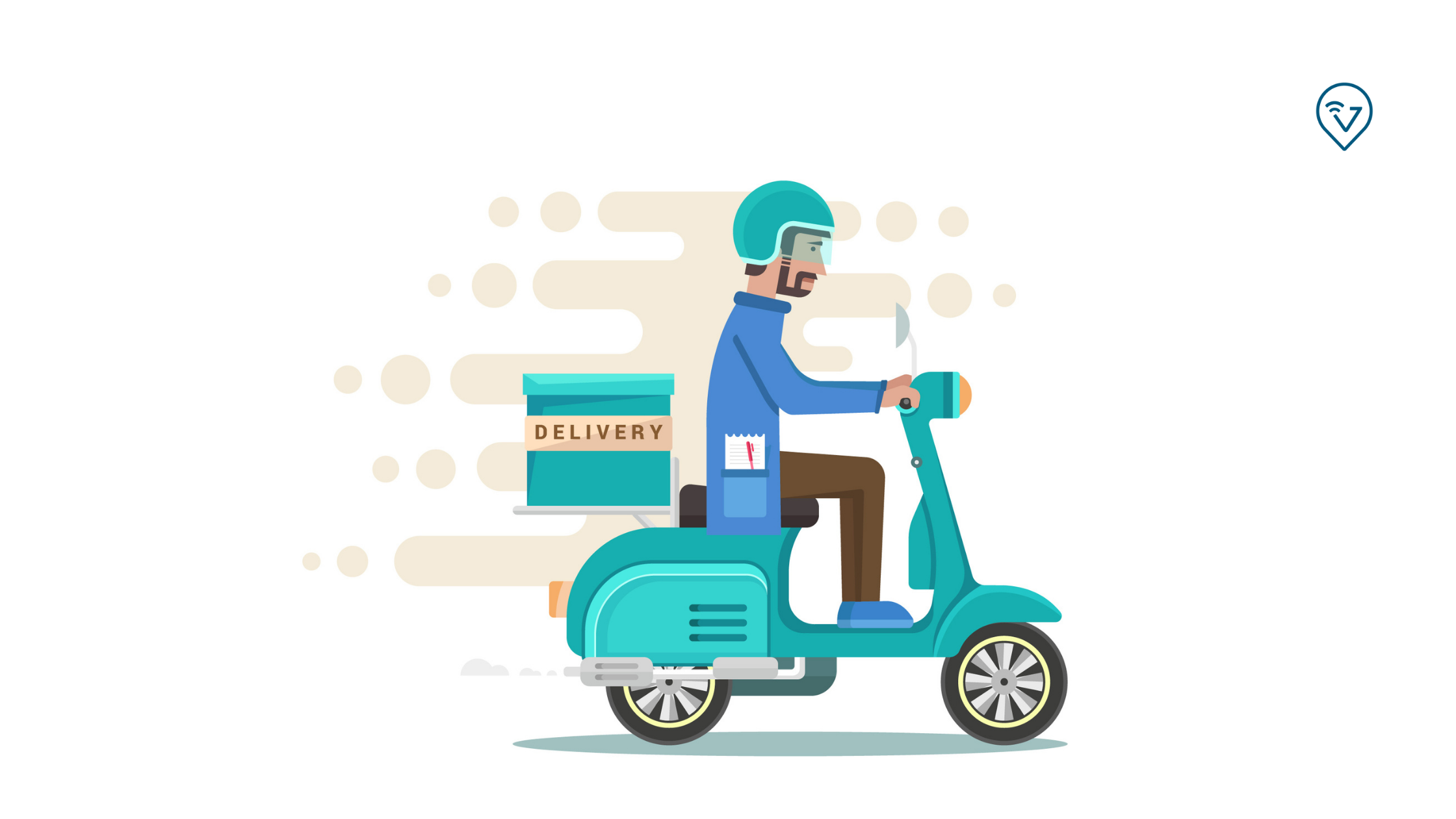 desenho de um homem na moto com uma entrega de delivery